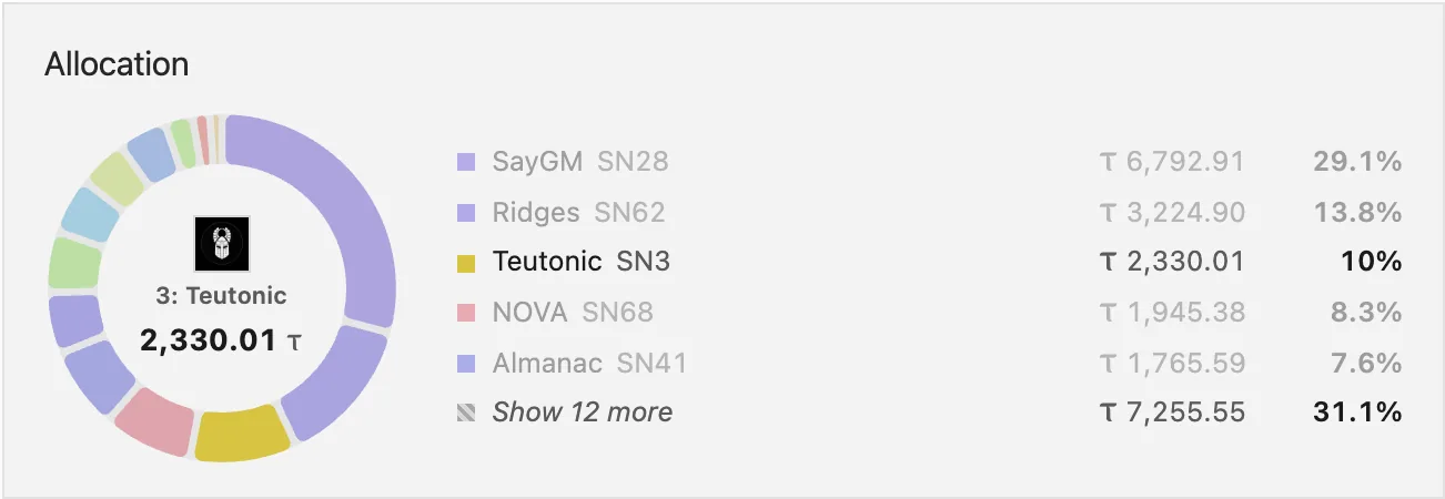 Subnet allocation of a live Taoswap portfolio