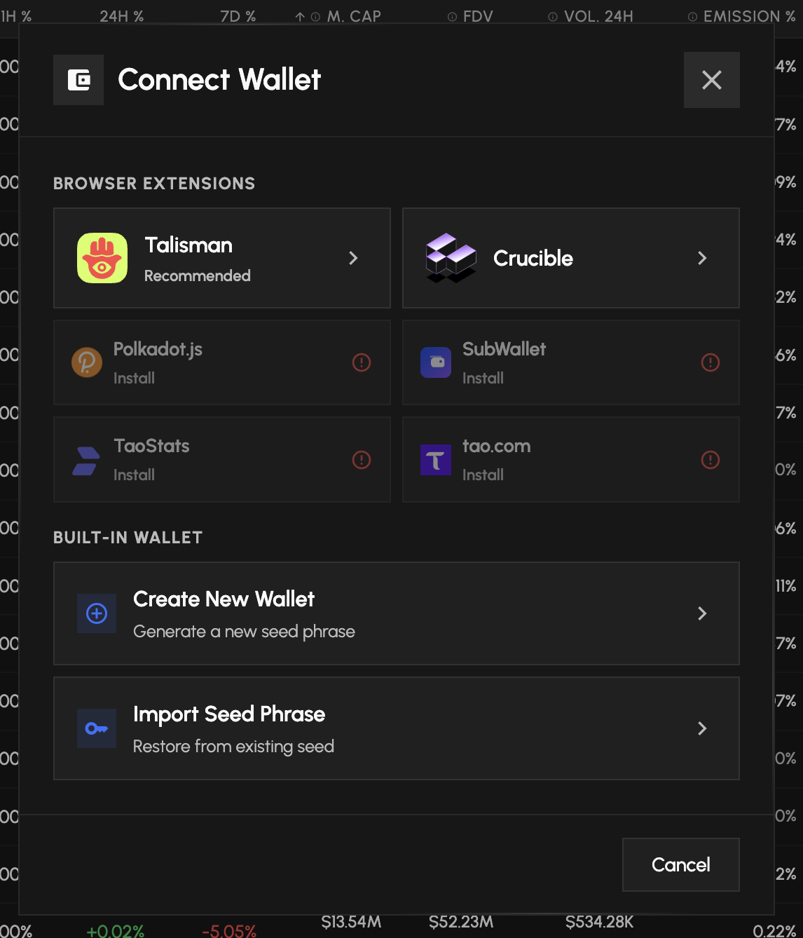 Connect with Crucible Wallet